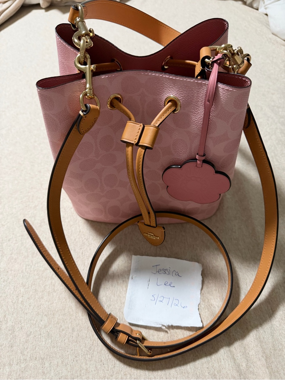 Coach Powder pink rowan bucket bag